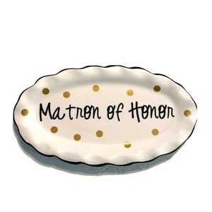 Matron of Honor Wedding Tray Cream, Gold Polka Dot, Black 5 x 9.5 inches